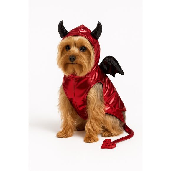 Top Paw Little Devil Metallic Pet Costume Red & Black Small Dog Halloween Outfit - Picture 17 of 17